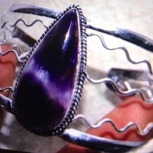 Sage Amethyst Stamped 925 Sterling Silver Cuff Bracelet